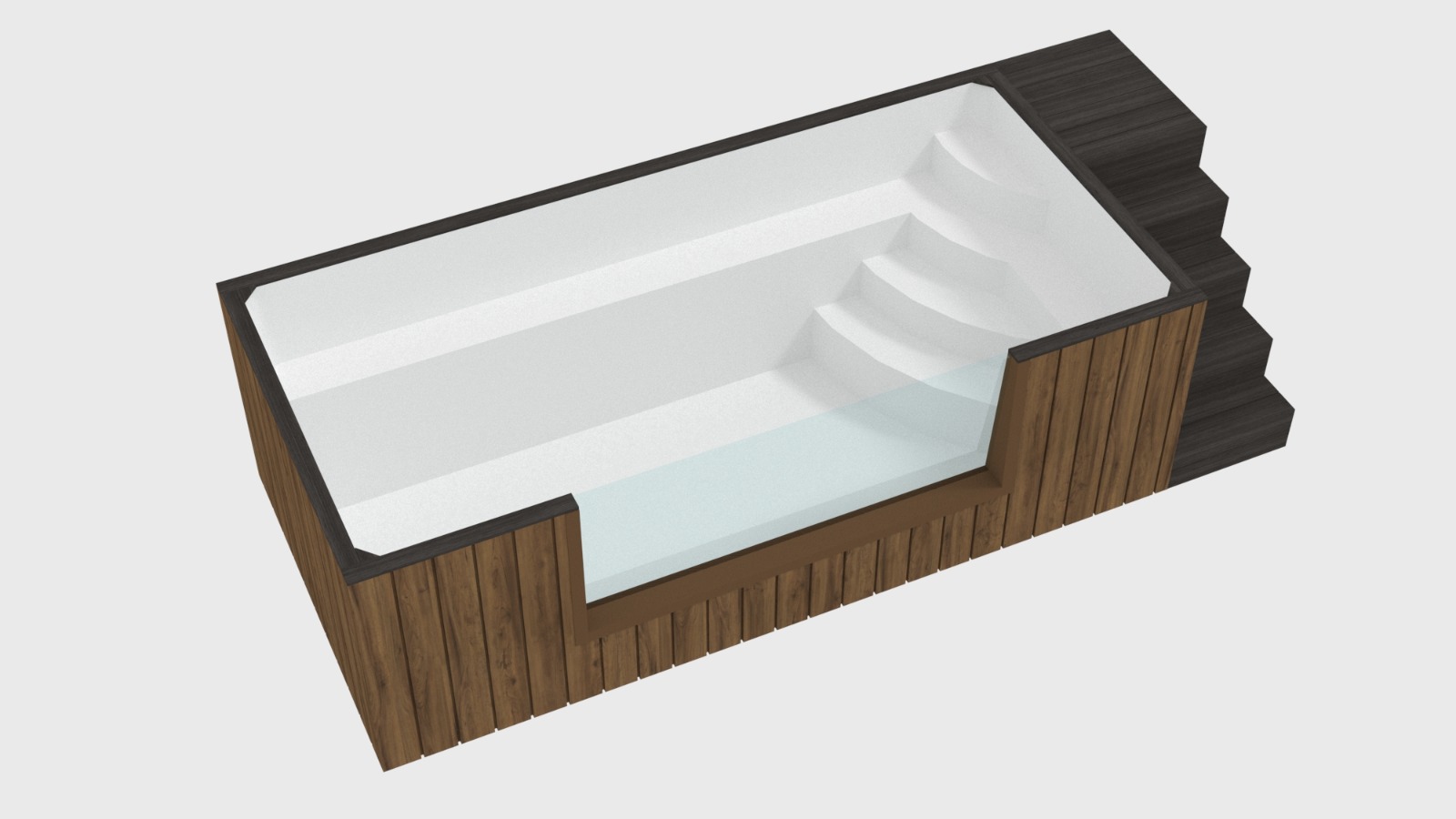 Piscine avec parois en bois et marches