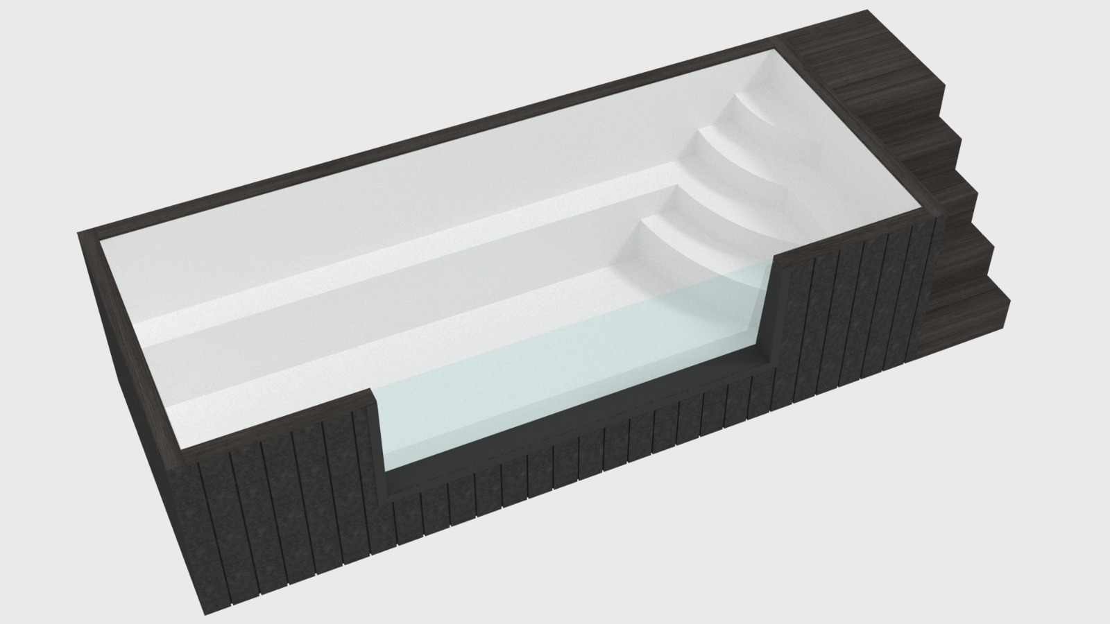 Piscine rectangulaire avec marches et paroi vitrée