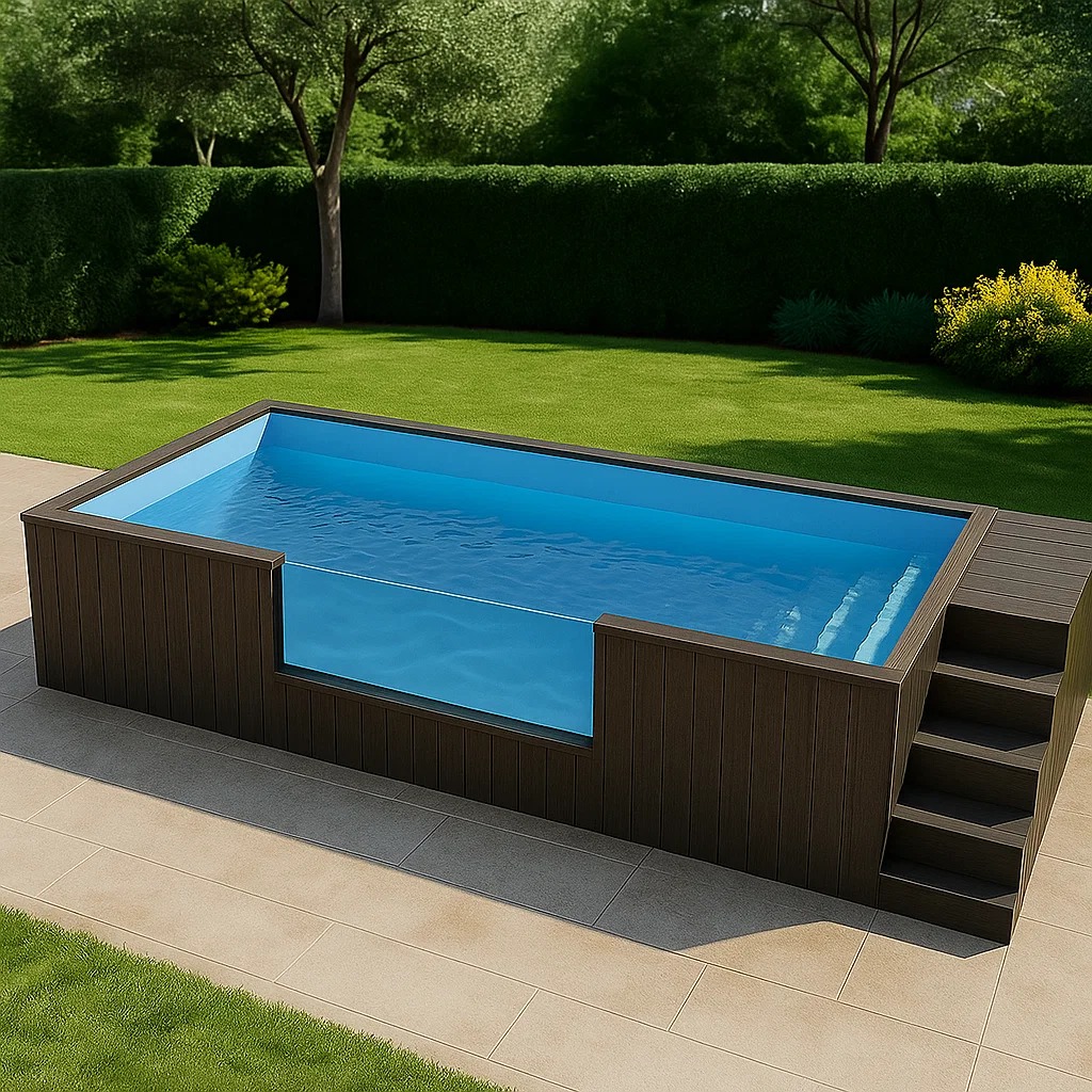 Piscine hors sol rectangulaire avec marches